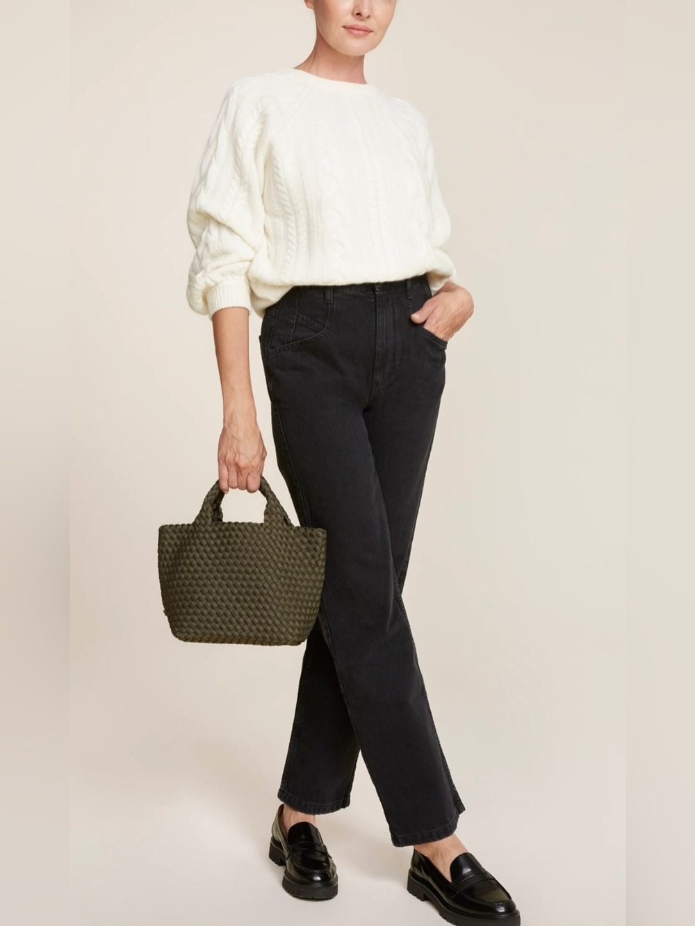 NAGHEDI St. Barths Small Olea Woven Neoprene Tote Quiet Luxury NWT